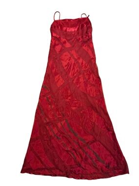Andrea Polizzi for Rex Lester Red Satin Slip Dress with Abstract Sheer Panels